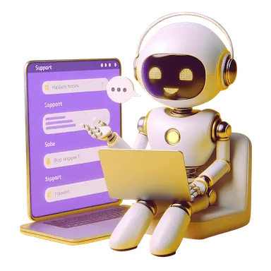 robo segurando um smartphone com chatbot